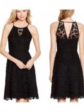 White House Black Market Black Lace Sleeveless Fit & Flare Dress Size 00